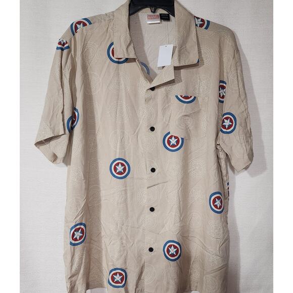 Captain America button down short sleeve shirt Men's Large - Picture 1 of 8